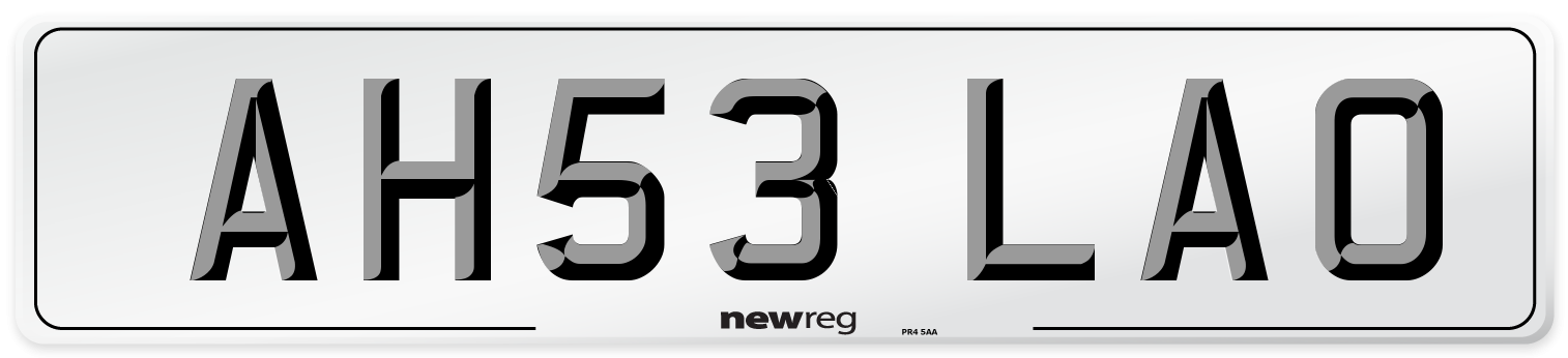 AH53 LAO Number Plate from New Reg